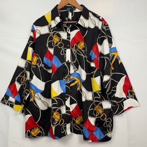 Lauren Ralph Lauren Womens ¾ Sleeve Button Cotton Shirt 3X Nautical Breathable